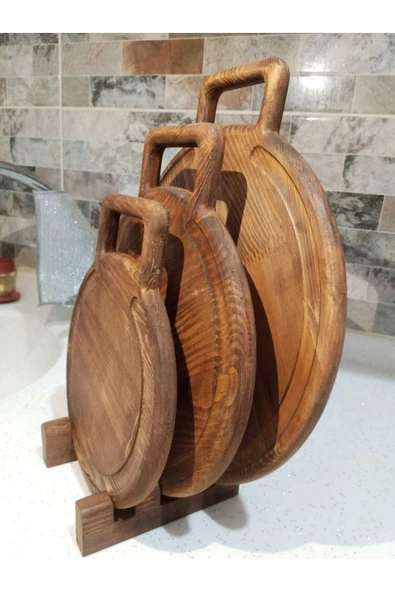 Ahşap Teslim Kesme Tahtası 3'lü Set, Dekoratif Ahşap Sunumluk Kahverengi (CEVİZ RENGİ) - 8