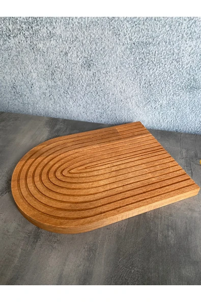 yağmur sanat Ahşap Oymalı Yarım Gökkuşağı Dekoratif Tepsi Sunum Tepsisi Sunumluk 1 Adet - 4