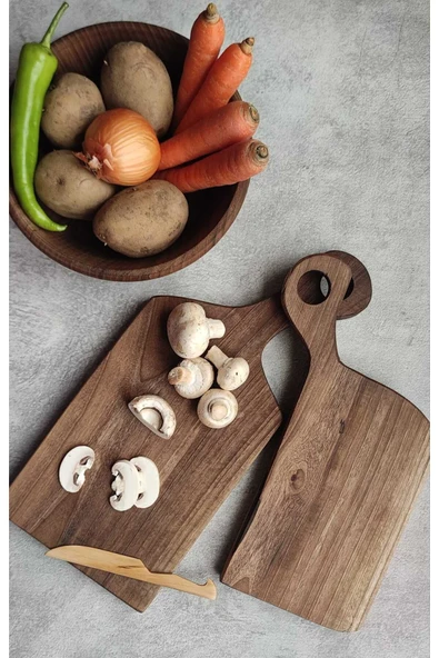 İlya Woodart İkili Kesme Tahtası, Ahşap Kesme Tahtası, Sunum Tahtası, Ceviz Ağacı Kesme ve Sunum Tahtası ürün görseli