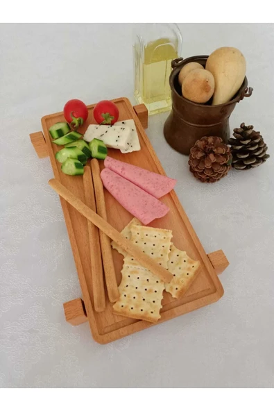 HOMEASY 2'li Set Doğal Ahşap Ayaklı Servis Tahtası Sunum Tabağı Dekoratif Naturel Hediyelik - Resim 3