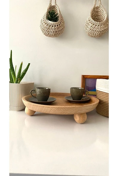 Minimalhomedesign Ahşap Ceviz Top Ayaklı Sunumluk Tepsi 30cm/ceviz Kase, Çerezlik/top Ayaklı Ağaç Kahve Sunumu - 5