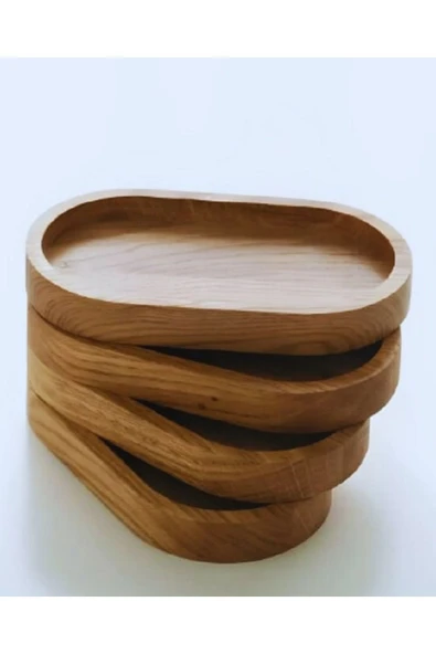 Redwood 4 Lü Ahşap Tepsi Çay Tepsisi Kahve Tepsisi Sunum Tepsisi 16cm Uzunluk Sunumluk - Resim 2