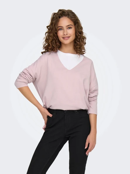 Only 15354092 V Yaka Kadin Triko - Pembe ürün görseli 1