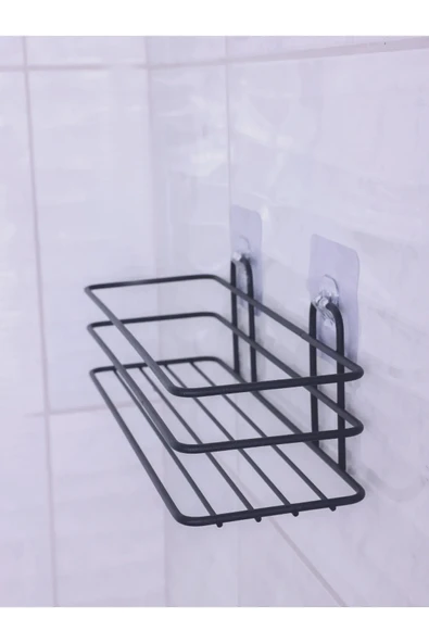 KapKacakAl Siyah Yapışkanlı  Çok Amaçlı Banyo Düzenleyici Rafı Duş Organizeri Mutfak Rafı - Resim 4