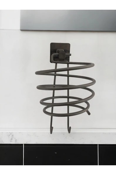 Egem Home Siyah Yapışkanlı Kare Fön Askısı Saç Kurutma Makinesi Askısı - Resim 2