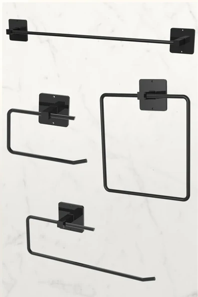 Egem Home Yapışkanlı Siyah Uzun Havluluk Rulo Havluluk Kare Havluluk ve Wc Kağıtlık Seti - 1