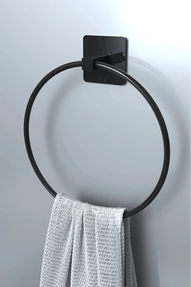 Egem Home Siyah Yapışkanlı Banyo Rafı Halka Havluluk ve Tuvalet Kağıtlık Seti - Resim 4