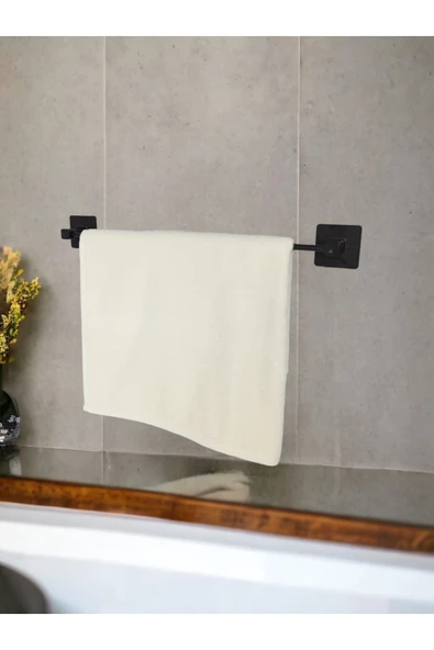 Egem Home Yapışkanlı Siyah Kare Uzun Havluluk Havlu Askısı - 2