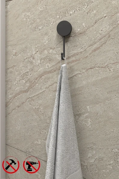 Egem Home Mat Siyah Tekli Havlu Askısı Yapışkanlı & Vidalı Montaj Banyo ve Mutfak Askısı - 1