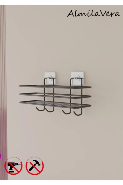 Egem Home Vidalı Siyah Lif Asmalı Banyo ve Mutfak Rafı - 2