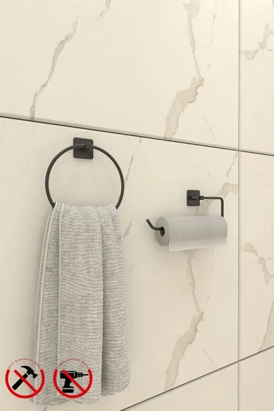 Egem Home Yapışkanlı Kare Halka Havluluk Ve Kare Rulo Havluluk Banyo Aksesuar Seti ürün görseli