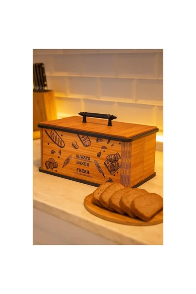 Egem Home Kapaklı Ahşap Ekmeklik - Dekoratif Desenli Ekmek Saklama Kutusu - Lüx Büyük Ekmek Dolabı - 3