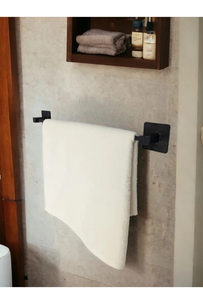 Egem Home Siyah Kare Yapışkanlı Aksesuar Seti, Siyah, Uzun Havluluk, Tuvalet Kağıtlığı - Resim 2