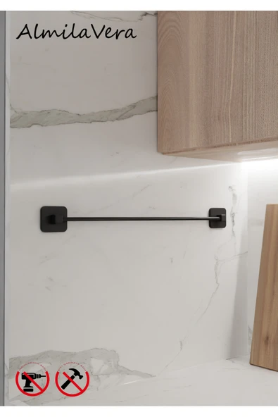Egem Home Yapışkanlı Siyah Banyo Köşeliği 3 Katlı Köşe Rafı Uzun Havluluk ve Tuvalet Kağıtlık Set - 7
