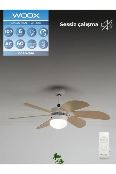İleri Geri Fonksiyonlu 6 Kanatlı Fan ve Işıklı Uzaktan Kumandalı Tavan Vantilatörü, Sessiz Çalışma