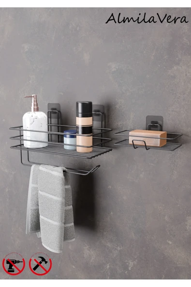 Egem Home Güçlü Yapışkanlı Banyo Rafı Kağıt Havlu Tutacağı Ve Metal Sabunluk Set Düzenleyici - Resim 2