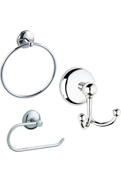 Egem Home Vidalı Üçlü Banyo Aksesuar Seti - Yuvarlak Havluluk - Banyo Askısı - Tuvalet Kağıtlık ürün görseli