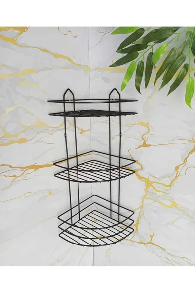 Egem Home Yapışkanlı Kancalı Banyo Köşeliği Düzenleyici Şampuanlık Duş Rafı Siyah - Resim 4