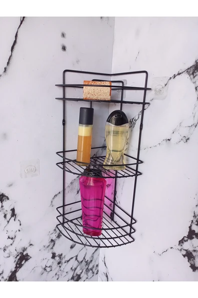 Egem Home Yapışkanlı Banyo Aksesuar Seti 3 Katlı Eko Şampuanlık,kare Havluluk,tuvalet Kağıtlığı, Bornozluk - Resim 2