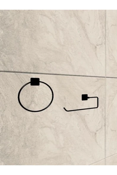 Egem Home Siyah Yapışkanlı Kare Havluluk Ve Solo Havluluk Seti Banyo Seti ürün görseli