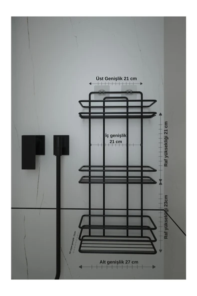 Egem Home Vidalı Ömür Boyu Paslanmaz Kancalı Vidalı Banyo Şampuanlığı 3 Raflı Düz Siyah - Resim 2