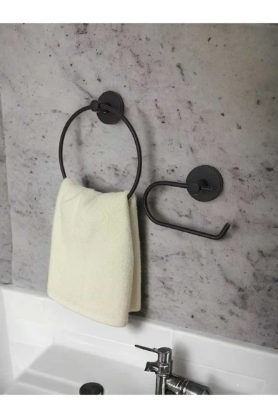 Egem Home Yapışkanlı Banyo Seti Yuvarlak Havluluk Kapaksız Tuvalet Kağıtlığı - 2