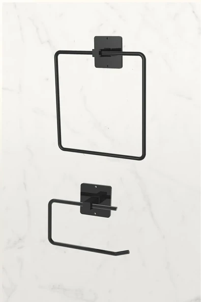 Egem Home Yapışkanlı Kare Havluluk Havlu Askısı ve Tuvalet Wc Kağıtlık Pratik Banyo 2'li Set - 1