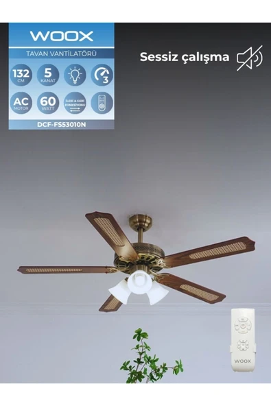 İleri Geri Fonksiyonlu 5 Kanatlı Fan ve Işıklı Uzaktan Kumandalı Tavan Vantilatörü, Sessiz Çalışma