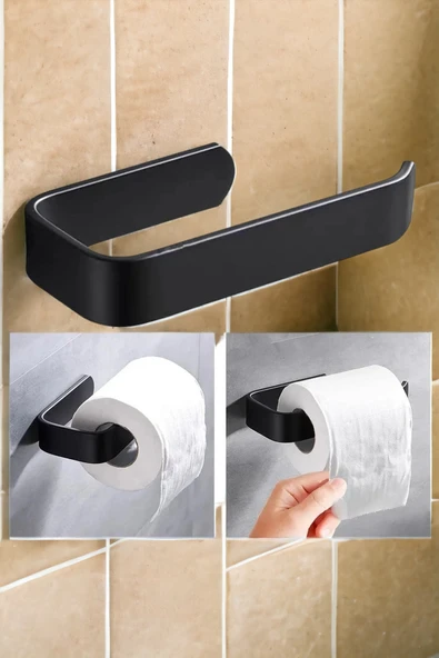 Egem Home Yapışkanlı Lüks Tasarım Lamalı Tuvalet Kağıtlığı Siyah ürün görseli