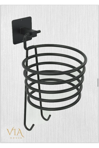 Egem Home Yapışkanlı Vidalı Siyah Fön Makinası Askısı Saç Kurutma makinesi Tutacağı Fön Makinesi Askı Aparatı - Resim 2