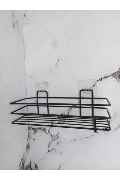 Egem Home Yapışkanlı Kancalı 2 Adet Banyo Rafı Mat Siyah Banyo Duş Rafı - Resim 5