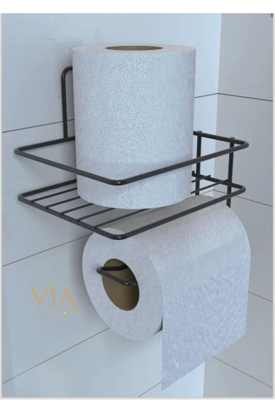 Egem Home Yapışkanlı Raflı Siyah Tuvalet Kağıdı Tutacağı Askısı Metal tuvalet Kağıtlık wc raf ürün görseli