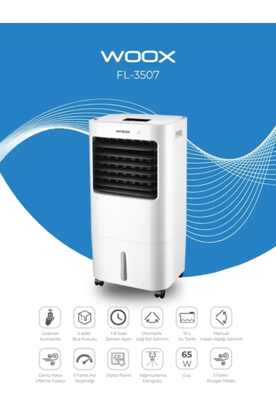 Uzaktan Kumandalı Buz Kutulu Zaman Ayarlı 15lt Su Tanklı Dijital Ekran Hava Soğutucu, Nemlendirici