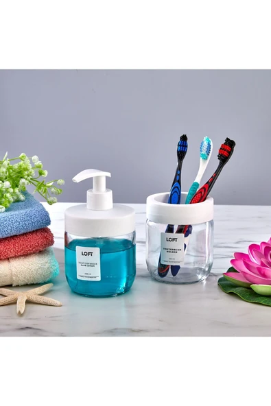 Egem Home Lux Cam Sıvı sabunluk ve Diş Fırçalık Seti 2'li Set ürün görseli