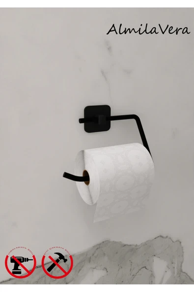 Egem Home Yapışkanlı Siyah Banyo Köşeliği 3 Katlı Köşe Rafı Uzun Havluluk ve Tuvalet Kağıtlık Set - 4