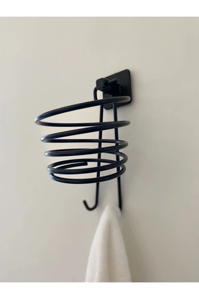 Egem Home Siyah Fön Makinası Askısı Saç Kurutma Makinesi Tutacağı Yapışkanlı - Resim 3
