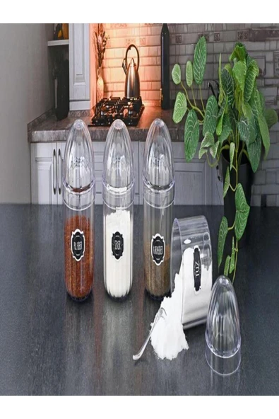Egem Home 4'lü Kaşıklı Baharat Takımı Saklama Kabı Etiketli - Resim 2