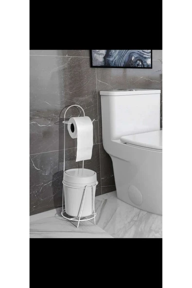 Egem Home Beyaz Lux Çöp Kovalı Tuvalet Kağıtlık Stantı Wc Kağıtlık Çöp Kovalı ürün görseli