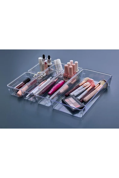 Egem Home 6'lı Şeffaf Çekmece İçi Çok Amaçlı Düzenleyici Organizer Kozmetik Takı Makyaj Mutfak Banyo Organizer - Resim 3