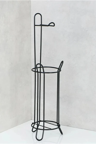 Egem Home Ayaklı Siyah Tuvalet Kağıtlığı Peçetelik Tutacağı Tuvalet Kağıtlık Askısı Standı - Resim 3