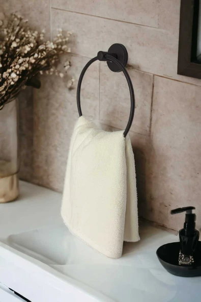 Egem Home Yapışkanlı Banyo Aksesuar Seti Yuvarlak Havluluk Kapaklı Tuvalet Kağıtlığı Bornozluk - Resim 3