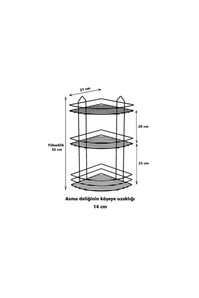Egem Home Yapışkanlı Kancalı Banyo Köşeliği Düzenleyici Şampuanlık Duş Rafı Siyah - Resim 5