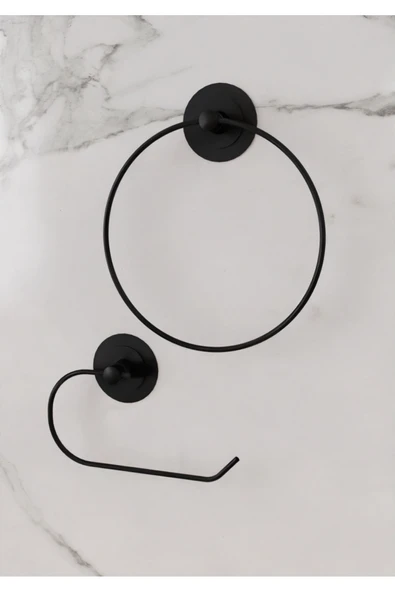 Egem Home Güçlü Yapışkanlı Garantili Siyah Halka Havluluk ve Tuvalet Kağıtlık Seti ürün görseli