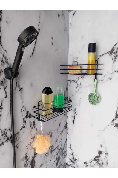 Egem Home Yapışkanlı Kancalı 2 Adet Banyo Rafı Duş Başlığı Duş Seti - Resim 2
