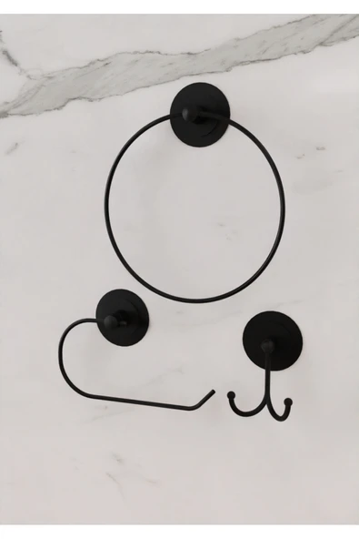 Egem Home Güçlü Yapışkanlı Garantili Siyah Halka Havluluk Tuvalet Kağıtlık ve Bornoz Askısı Seti ürün görseli