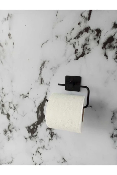 Egem Home Siyah Yapışkanlı Kare Havluluk ve Fön Askısı Seti 4'lü Banyo Seti - 4