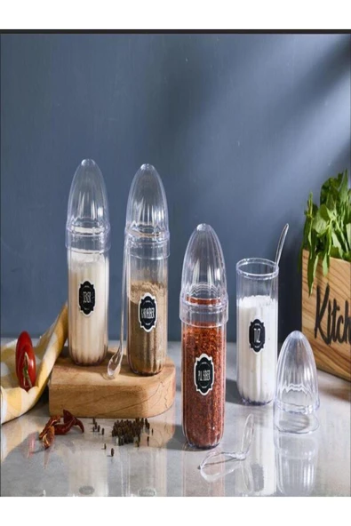 Egem Home 4'lü Kaşıklı Baharat Takımı Saklama Kabı Etiketli ürün görseli