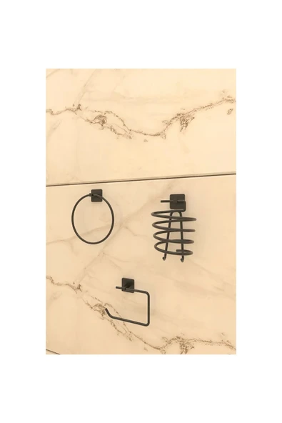 Egem Home Yapışkanlı Siyah Kare Havlu Askısı Fön Askısı ve Kare Tuvalet Kağıtlık Banyo Aksesuar Seti - 2