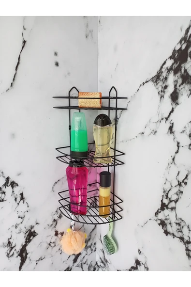 Egem Home Yapışkanlı Kancalı Banyo Köşeliği Düzenleyici Şampuanlık Duş Rafı Siyah ürün görseli