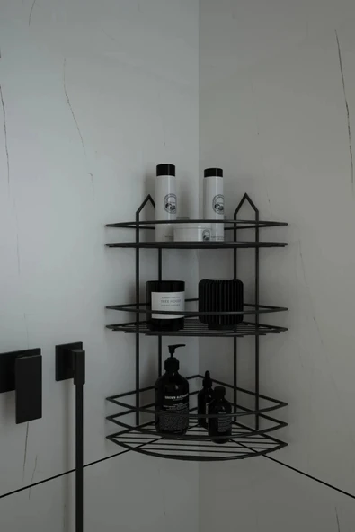 Egem Home Yapışkanlı Siyah Banyo Köşeliği 3 Katlı Köşe Rafı Uzun Havluluk ve Tuvalet Kağıtlık Set - 2